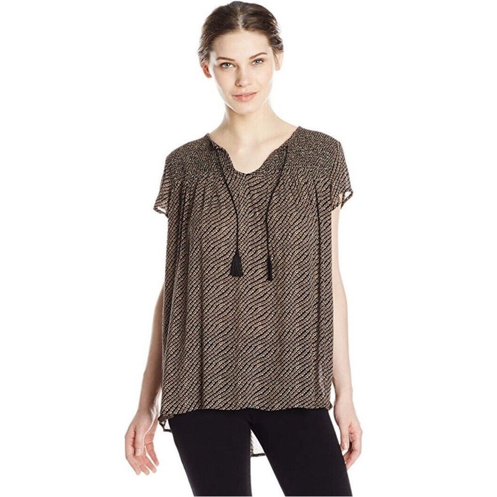 Lucky Brand Womens Ditsy Diamond Woven Tassel Top Airy Boho Peasant Style Size M